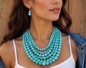 Turquoise Stone Necklace Earring Set