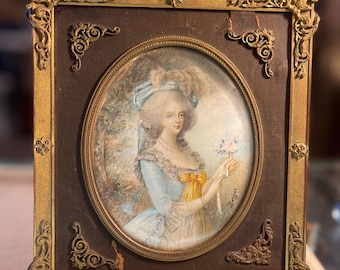 19th Century Oval Portrait of Marie Antoinette Signed