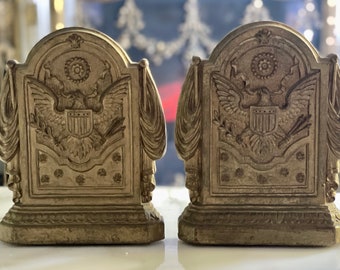 Vintage Seal of the United States of America Syroco Book Ends USA Eagle Shield Set of 2
