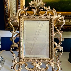 Antique Rococo Style Brass Mirror Picture Frame