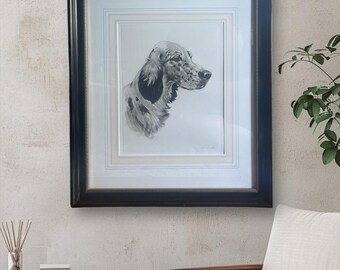 Vintage Jean Rivet Lithograph: Polychrome English Setter Dog Art