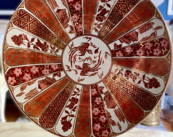 Rare Vintage Gold Imari Hand Painted Red Bird and Floral Plate