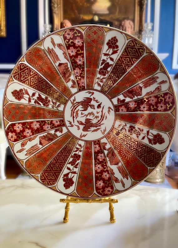 GOLD IMARI 古伊万里 有田焼 大皿 HandPainted Vintage Gold Imari Japanese Porcelain 14” (Large) Plate Hand