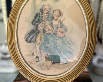 Vintage French Country Chic Victorian Couple Gold Oval Frame Print