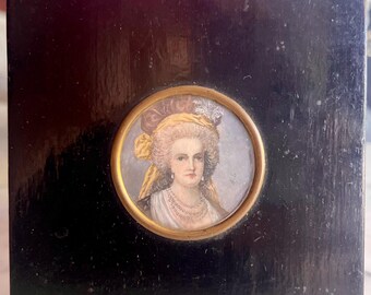 Antique French Portrait Minature of a Aristocrat in a Decorative Wooden Frame