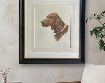 Vintage Jean Rivet Lithograph: Polychrome Irish Setter Dog Art
