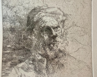 Antique Etching of a Bearded Man 3/20 Signed