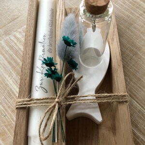 Kommunion Konfirmation Geldgeschenk-Verpackung, Kerze und Kerzenhalter, Geschenk Kirchenfest Junge und Mädchen, christlicher Fisch
