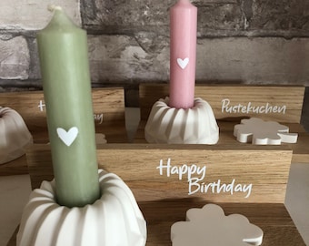 Geburtstagsgeschenk-Set | Geburtstagskuchen | Pustekuchen | bunte Stabkerzen | Kerzen mit Kerzenhalter| Kleeblatt|Glück wünschen Geburtstag