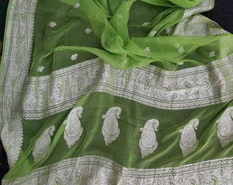 Durga puja khadi Chiffon Zari Work Banarasi Silk Wedding Wear Handwoven Saree Designer Weaving Fabric Sari Women With Running Blouse Pece