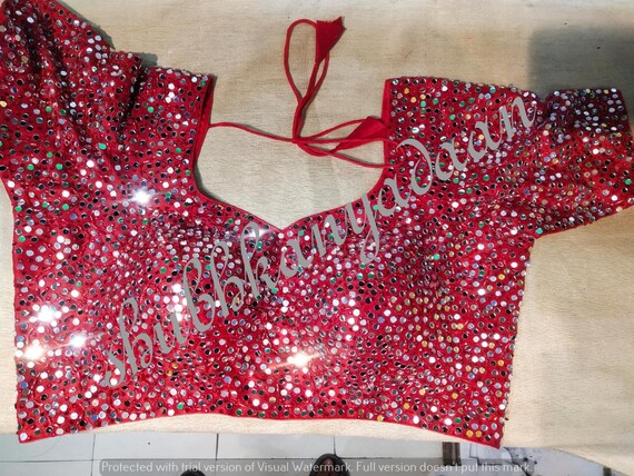 Red Designer Engagement Wear Readymade Bride Stitched Saree Blouse Heavy  Mirror Work Women Poly Silk Sari Choli Indian Fabric Tunic Crop Top - Etsy  Canada