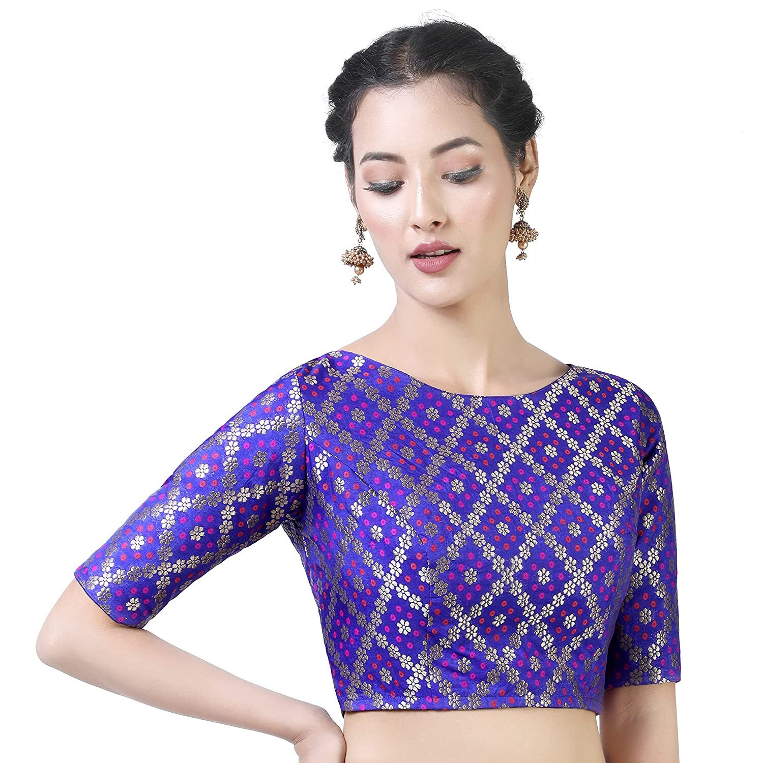 Choli Readymade Saree Blouse Blue Brocade Silk Blouse Designer Sari Blouse 