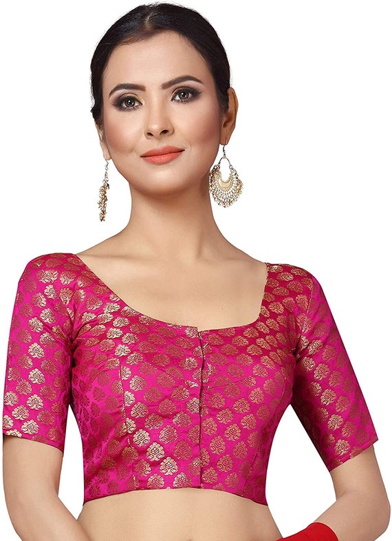 Pink Readymade Round Neck Designer Saree Blouse Floral Woven - Etsy