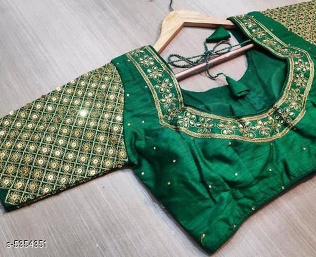 Green Readymade Bride Designer Saree Blouse Sequins Embroidery - Etsy