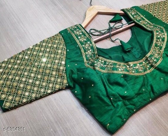 Green Readymade Bride Designer Saree Blouse Sequins Embroidery | Etsy