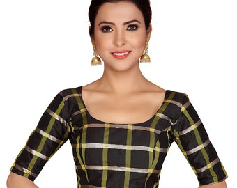 Designer Saree Blouse Check Weaving 