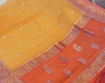 Multi Pure Khadi Chiffon Zari Work Banarasi Silk Wedding Wear Handwoven Saree Designer Weaving Fabric Sari Women With Running Blouse Piece