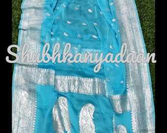 Durga puja khadi Chiffon Zari Work Banarasi Silk Wedding Wear Handwoven Saree Designer Weaving Fabric Sari Women With Running Blouse Piece