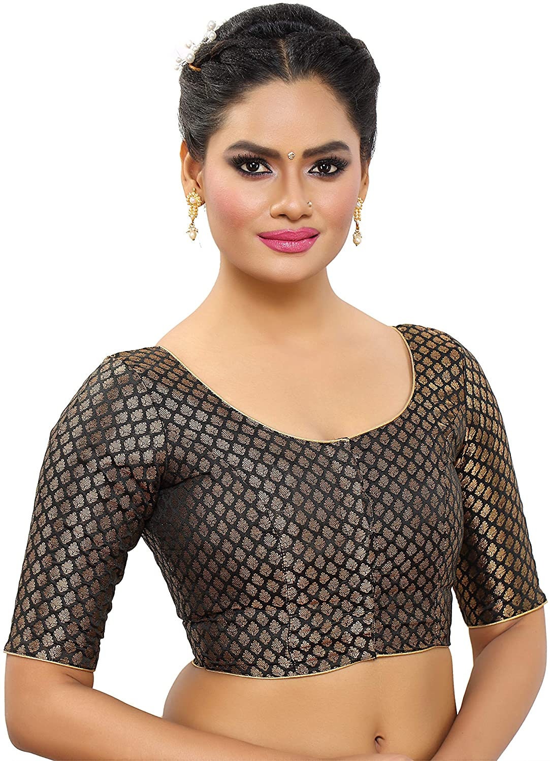 Neeah Damen Seidenbluse – Fertig Konfektionierte Sari-Bluse Mit Brokatmuster, Ideal Für Festliche Anlässe