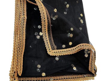 Indien fait à la main Noir Femmes Brodé Pleine Taille Dupatta 42 « X 2.50 Mètres Mariage Designer Sequins Stole For Girl Net Fabric Hijab