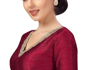 Maroon Readymade Ellenbogen Ärmel Designer Saree Bluse Poly Seide Gota bestickt Frauen Sari Choli indische Hochzeit Stoff Bridesmade Crop Top