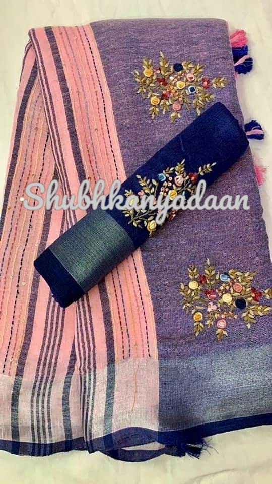 Kantha Stitch Embroidered Work Saree Durga Puja Special Pure - Etsy