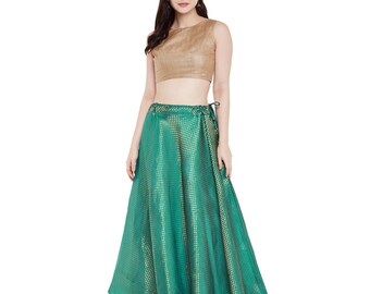 Green & Gold Stripes Sparkle Metallic Brocade Fabric 44"W Skirt Tablecloth Drape 