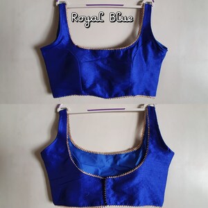 Azul Readymade Novia Diseñador Saree Blusa Sólida Gota Patti Patrón Mujeres Poly Seda Sari Choli India Boda Desgaste Tela Artesanía Túnica Superior