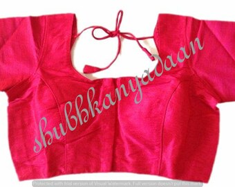 Pink Readymade Bride Designer Saree Blouse Polyester Soft Solid Pattern For Women Sari Choli Indian Wedding Wear Fabric Craft Tunic Top