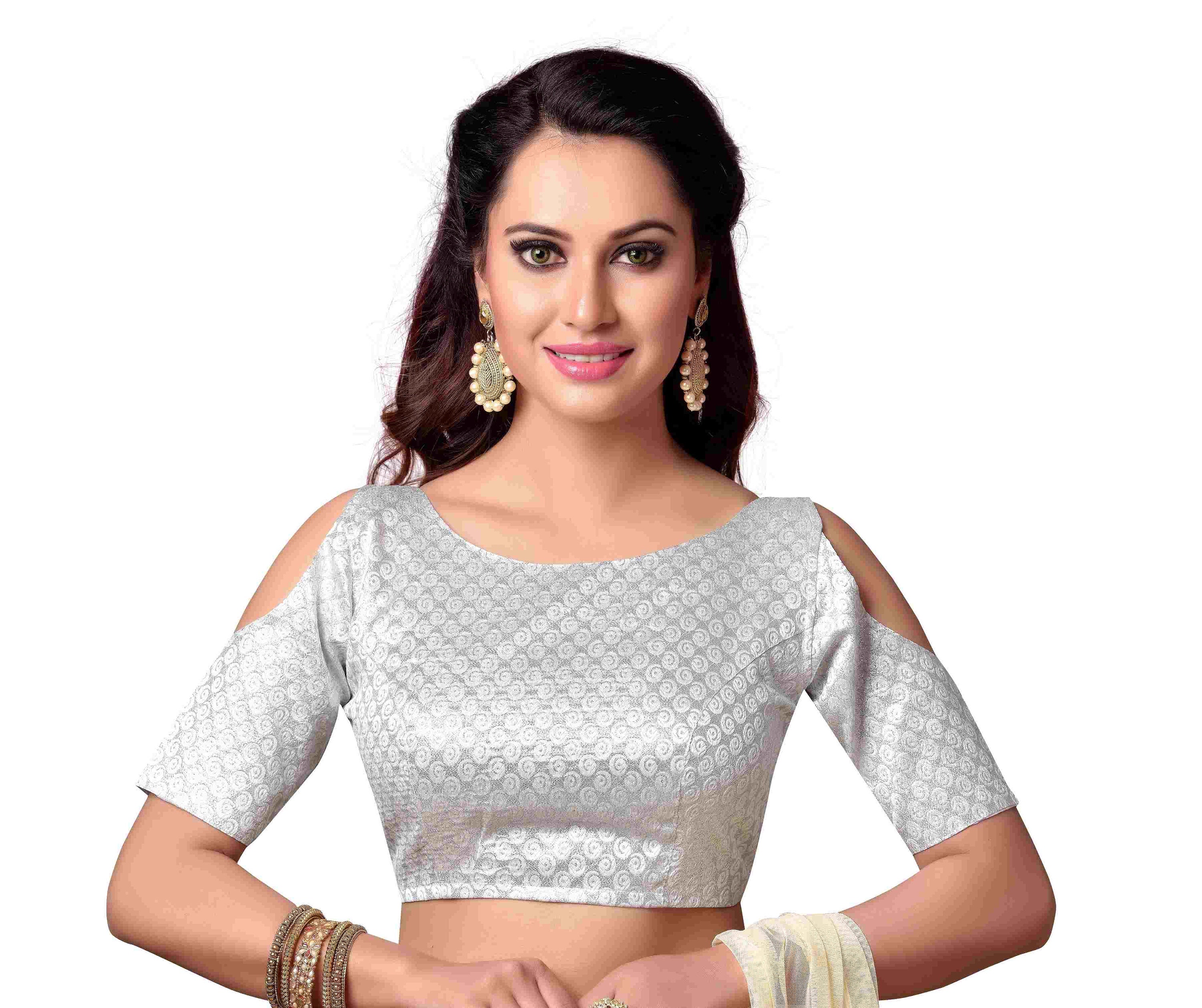 Silver Readymade Bride Designer Boat Neck Saree Blouse Weaving Work Women  Poly Silk Sari Choli Indian Wedding Wear Fabric Craft Tunic Top - Etsy, image size:3000x2517