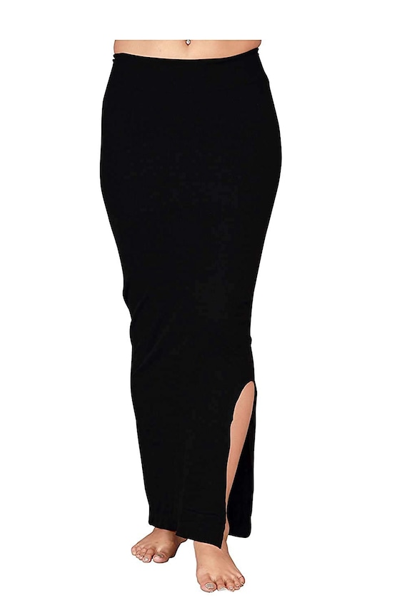 Black Women's Saree Shapewear With Drawstring Mermaid Petticoat Stitched  Lehenga Women Strechable Sari Skirt Craft Solid Plain Indian Wear 