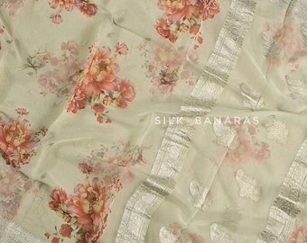 Multi Pure Khadi Chiffon Zari Work Banarasi Silk Wedding Wear Handwoven Saree Designer Weaving Fabric Sari Women With Running Blouse Piece