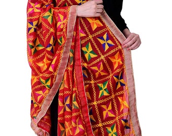 42 x 84 pouces indien brodé à la main Phulkari Chiffon Dupatta Femmes pleine taille Dupatta Wedding Designer Stole Girl Fabric Hijab