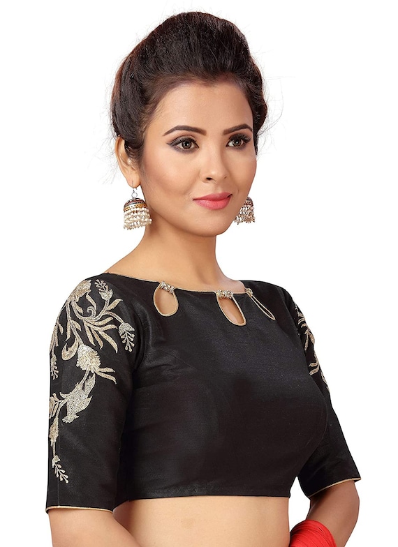 Buy Black Georgette Embroidered Sequins Boat Saree With Blouse For