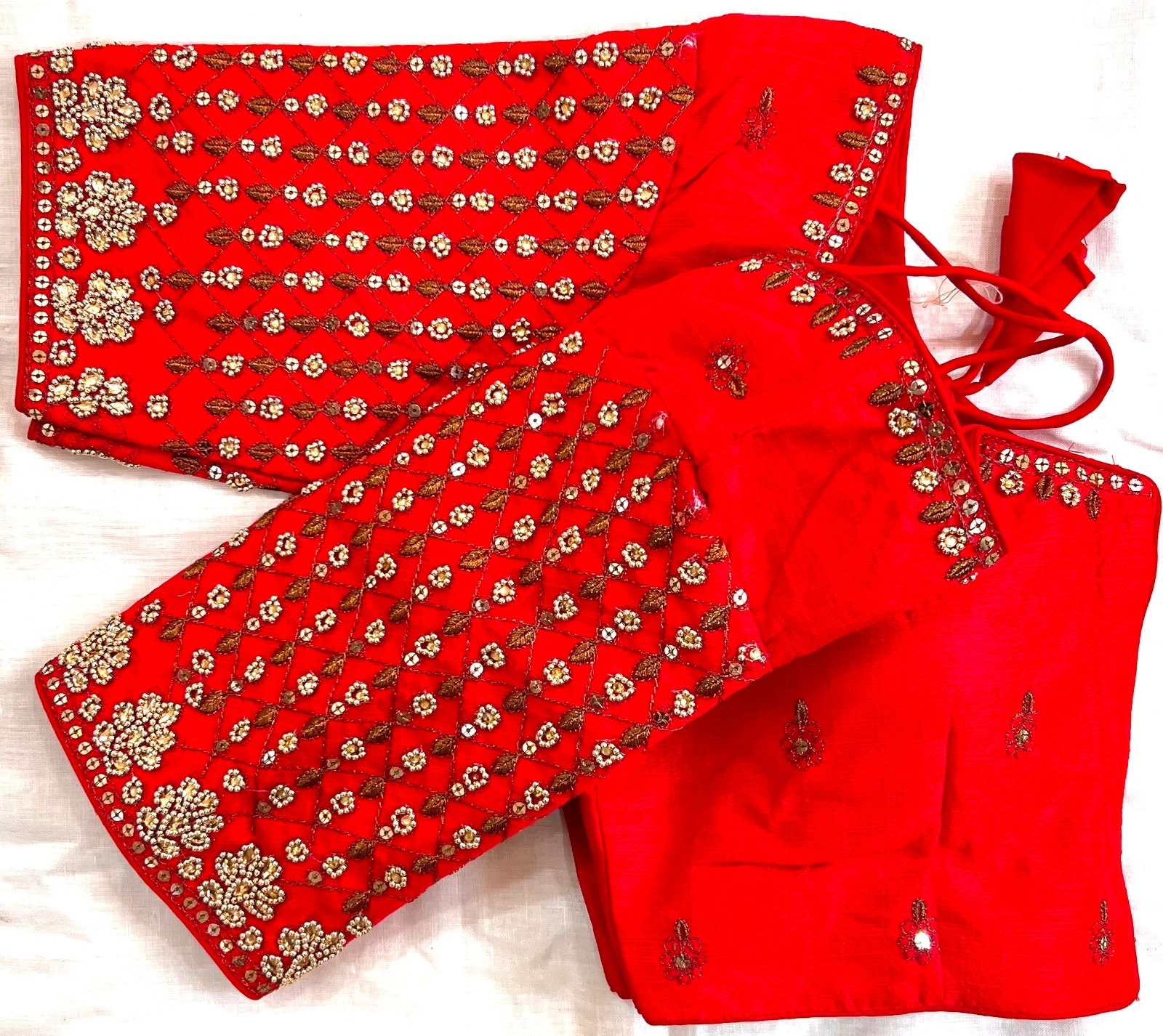 Readymade Bride Designer Saree Blouse Embroidered Work Pattern Women Poly  Silk Sari Choli Indian Wedding Wear Fabric Craft Tunic Crop Top -   Norway
