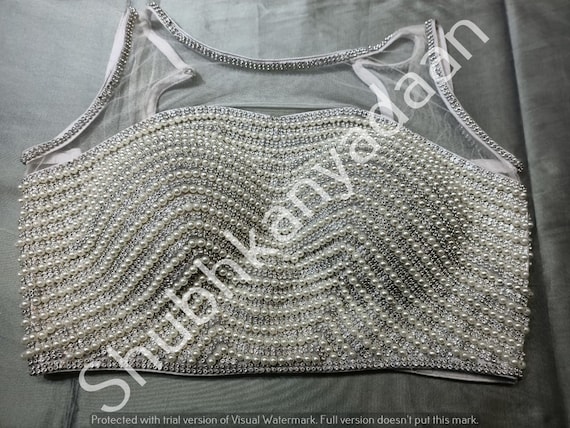 Silver Designer Wedding Wear Readymade Bride Saree Blouse Heavy Beaded  Women Poly Silk Sari Choli Indian Fabric Craft Tunic Top Bridal Wear -   Canada