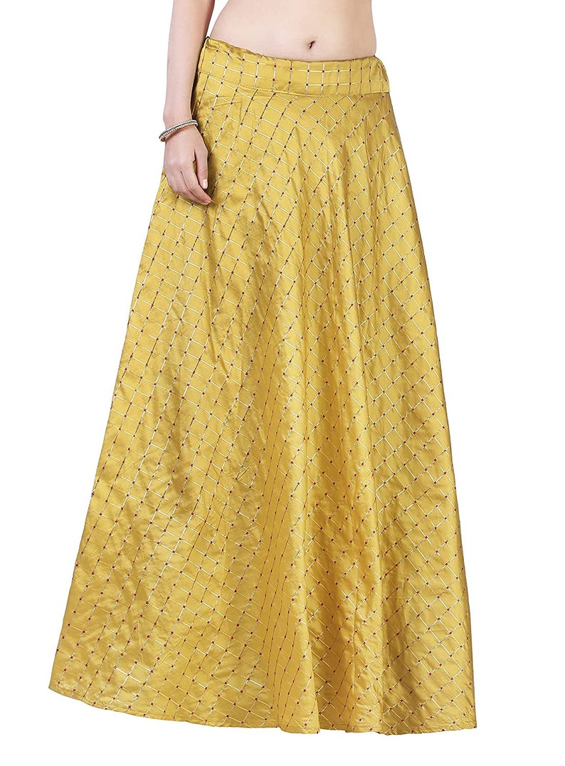 Women#39;s Yellow Large discharge sale Tafetta Checks Skirt Full Size Free Cheap mail order sales Lehenga