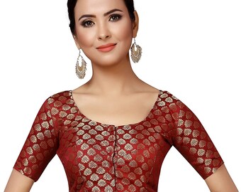 Designer Readymade Stitched Saree Blouse - Poly Silk Embroidered Indian Choli Top For Women