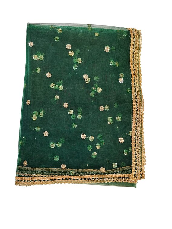 Indian Handmade Green Women's Embroidered Full Size Dupatta 42