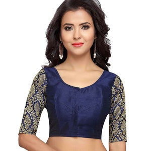 Navy Blue Readymade Round Neck Designer Saree Blouse Floral - Etsy