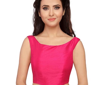 Pink Readymade Bride Designer Saree Blouse Polyester Soft Solid Pattern For Women Sari Choli Indian Wedding Wear Fabric Craft Tunic Top