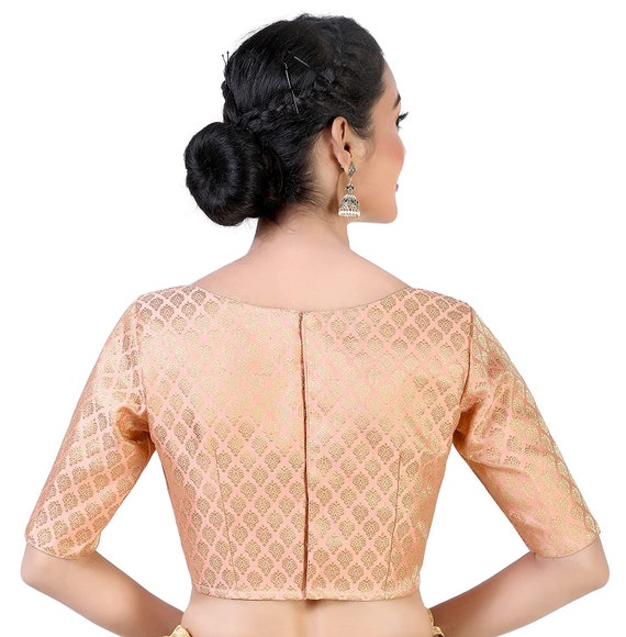 Peach Readymade Boat Neck Designer Saree Blouse Floral Pattern Brocade  Women Poly Silk Sari Choli India Wedding Wear Fabric Craft Tunic Top - Etsy