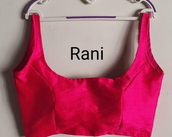 Pink Readymade Bride Designer Saree Blouse Solid Plain Pattern For Women Poly Silk Sari Choli Indian Wedding Wear Fabric Craft Tunic Top