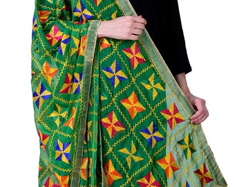 42 x 84 pouces indien brodé à la main Phulkari Chiffon Dupatta Femmes pleine taille Dupatta Wedding Designer Stole Girl Fabric Hijab