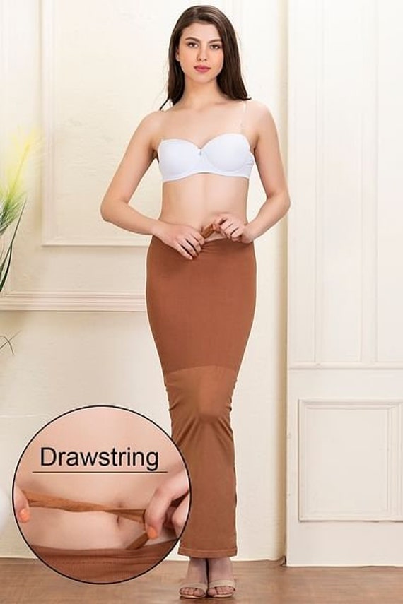 Brown Women's Saree Shapewear With Drawstring Mermaid Petticoat Stitched  Lehenga Women Strechable Sari Skirt Craft Solid Plain Indian Wear