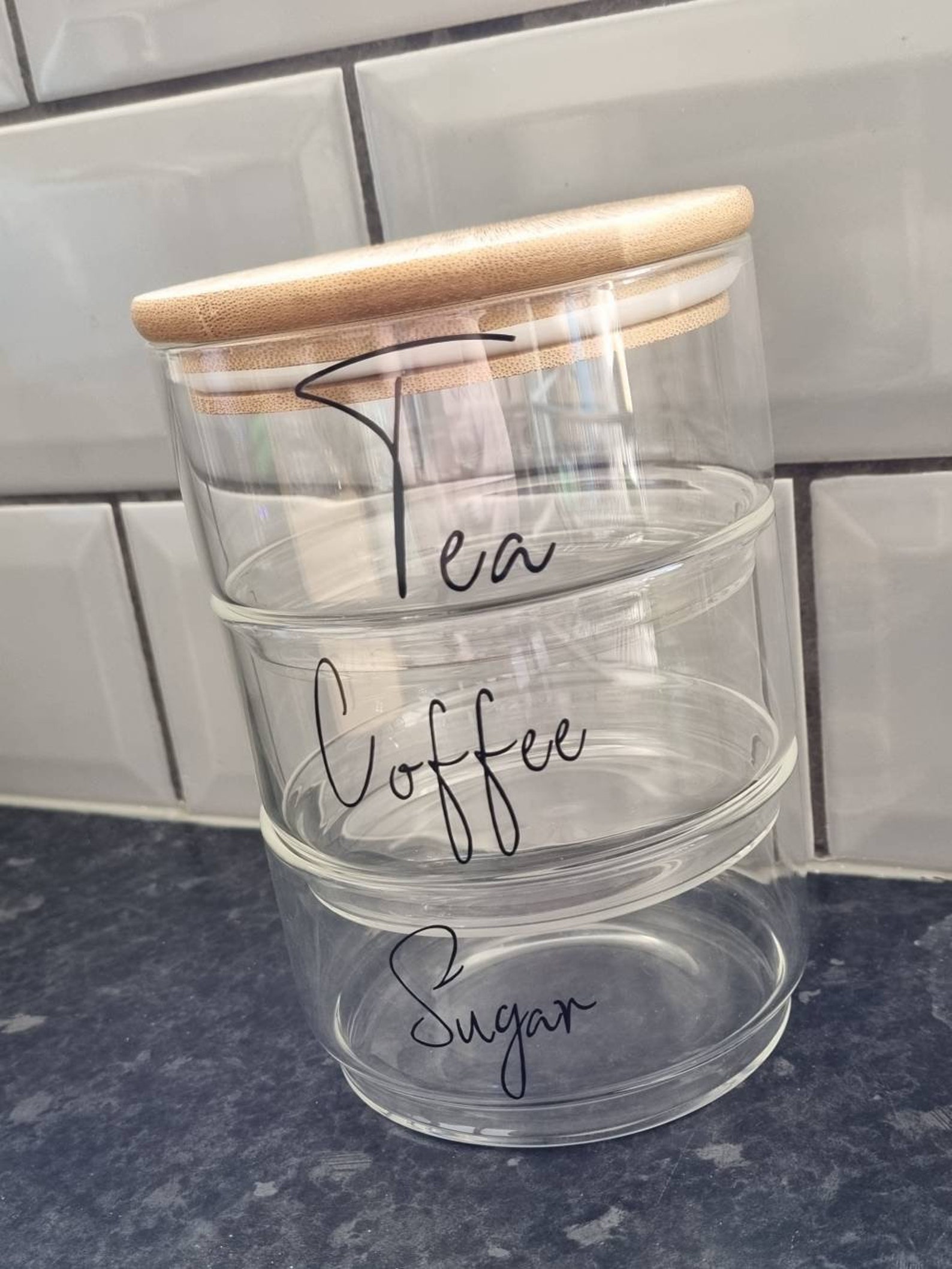 3 tier Glass Stacked Jars Bamboo lid Home Glass Storages for Etsy