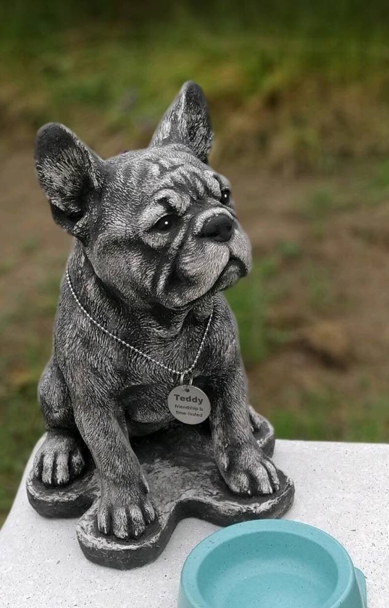 French bulldog statue engraved dog tag pet memorial garden image 2
