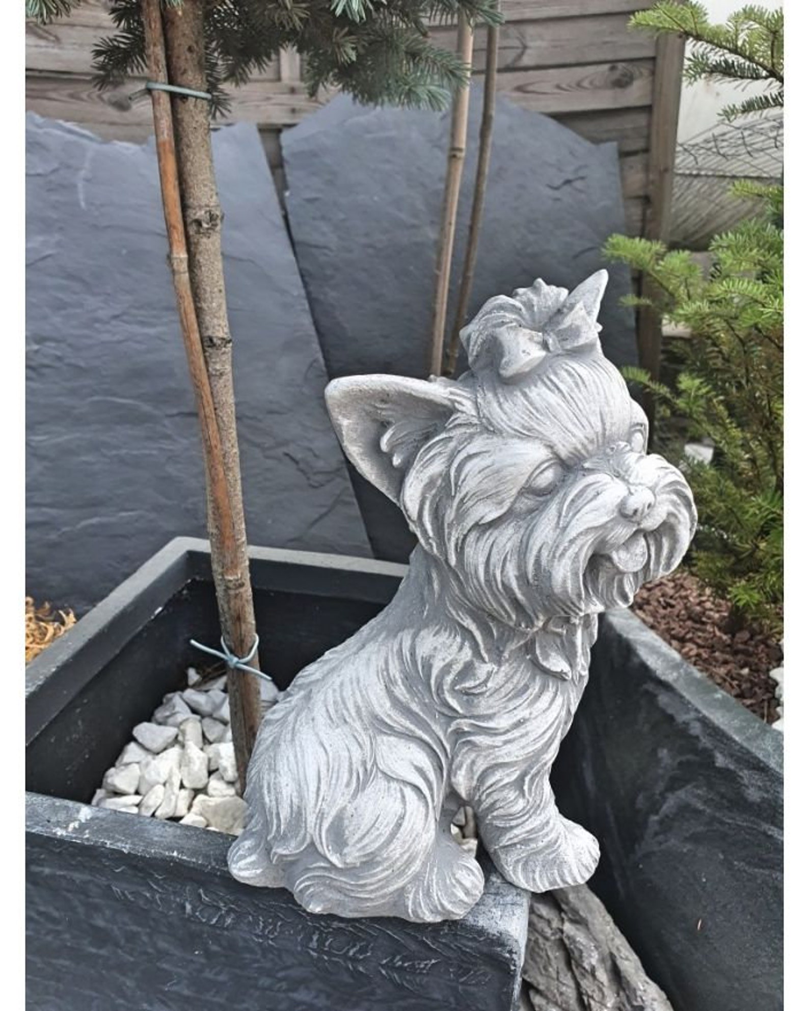 Stone Yorkshire Terrier Yorkie Cement Figure Garden Statue Etsy