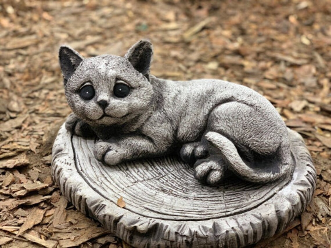 Cat statue Concrete Cat engraved Garden Cat Statues Of Cats | Etsy