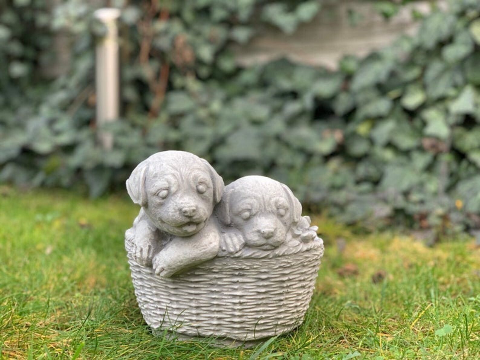 Flower Pot Dog Basket Dog Figurine Concrete Garden Statue Etsy
